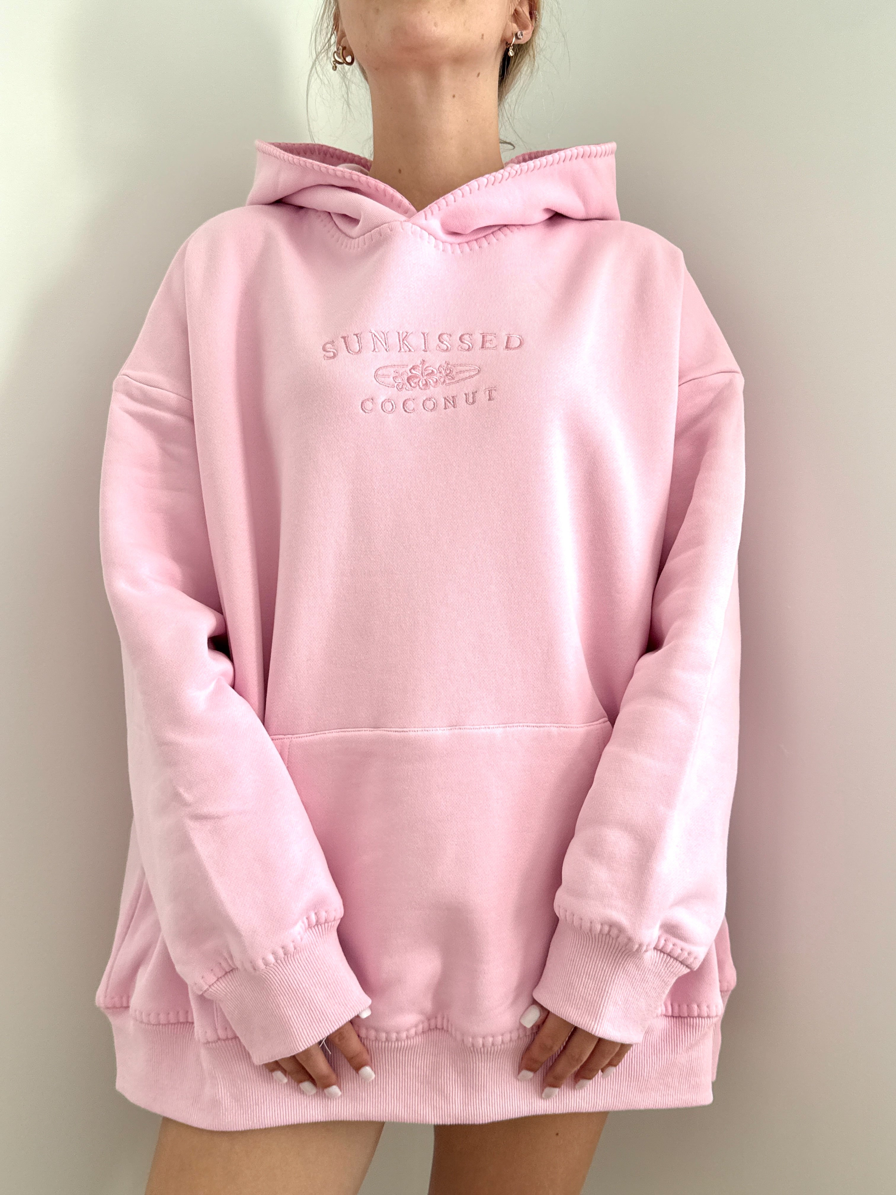 Light Pastel Magenta Stitched Sunkissedcoconut Hoodie 100% Cotton