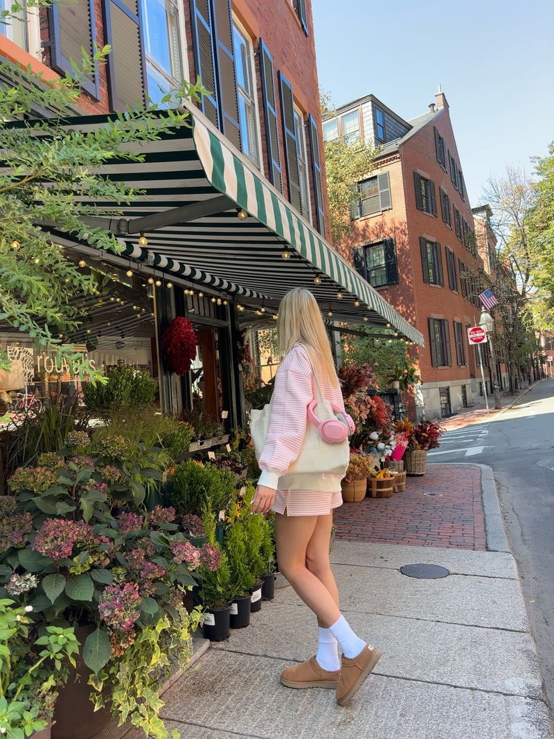 Light Pink and White Big Striped Mockneck Sweatshirt