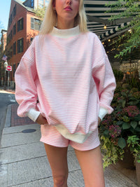 Light Pink and White Big Striped Mockneck Sweatshirt