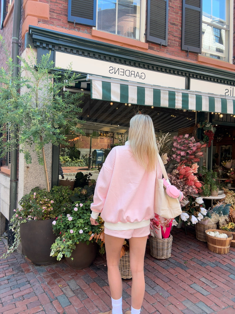 Light Pink and White Big Striped Mockneck Sweatshirt