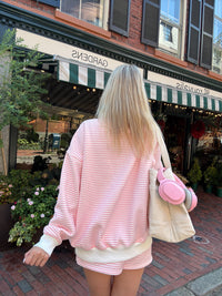 Light Pink and White Big Striped Mockneck Sweatshirt