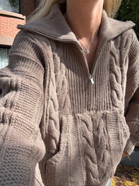 Chunky Chestnut Quarter Zip Sweater