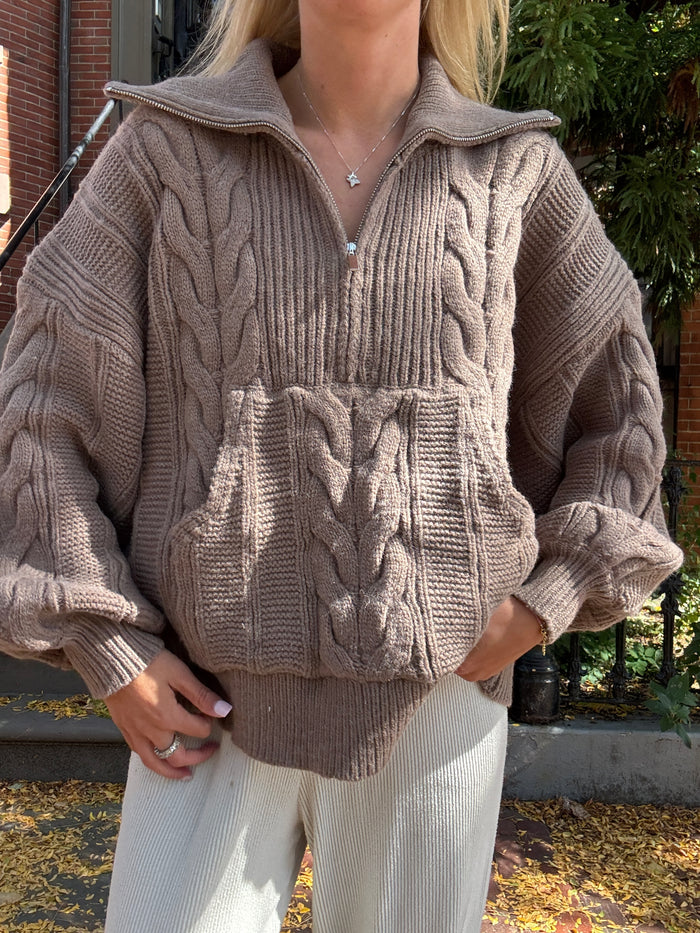 Chunky Chestnut Quarter Zip Sweater