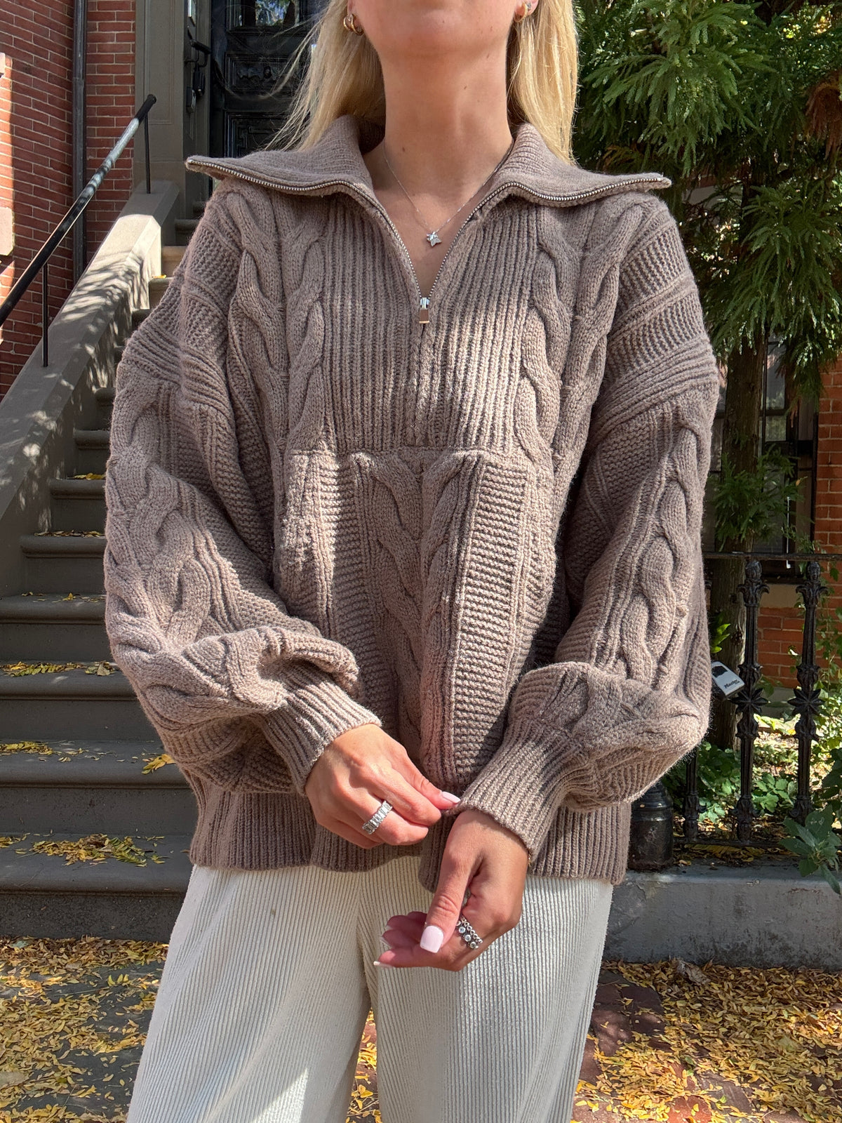 Chunky Chestnut Quarter Zip Sweater