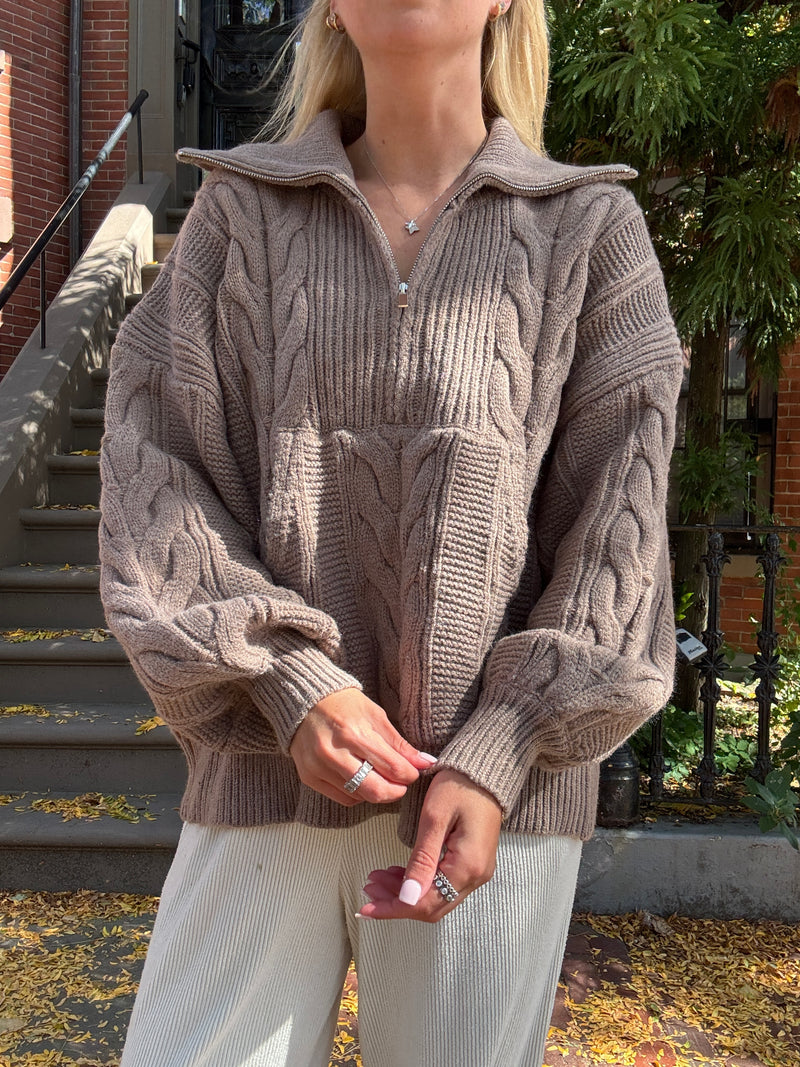 Chunky Chestnut Quarter Zip Sweater