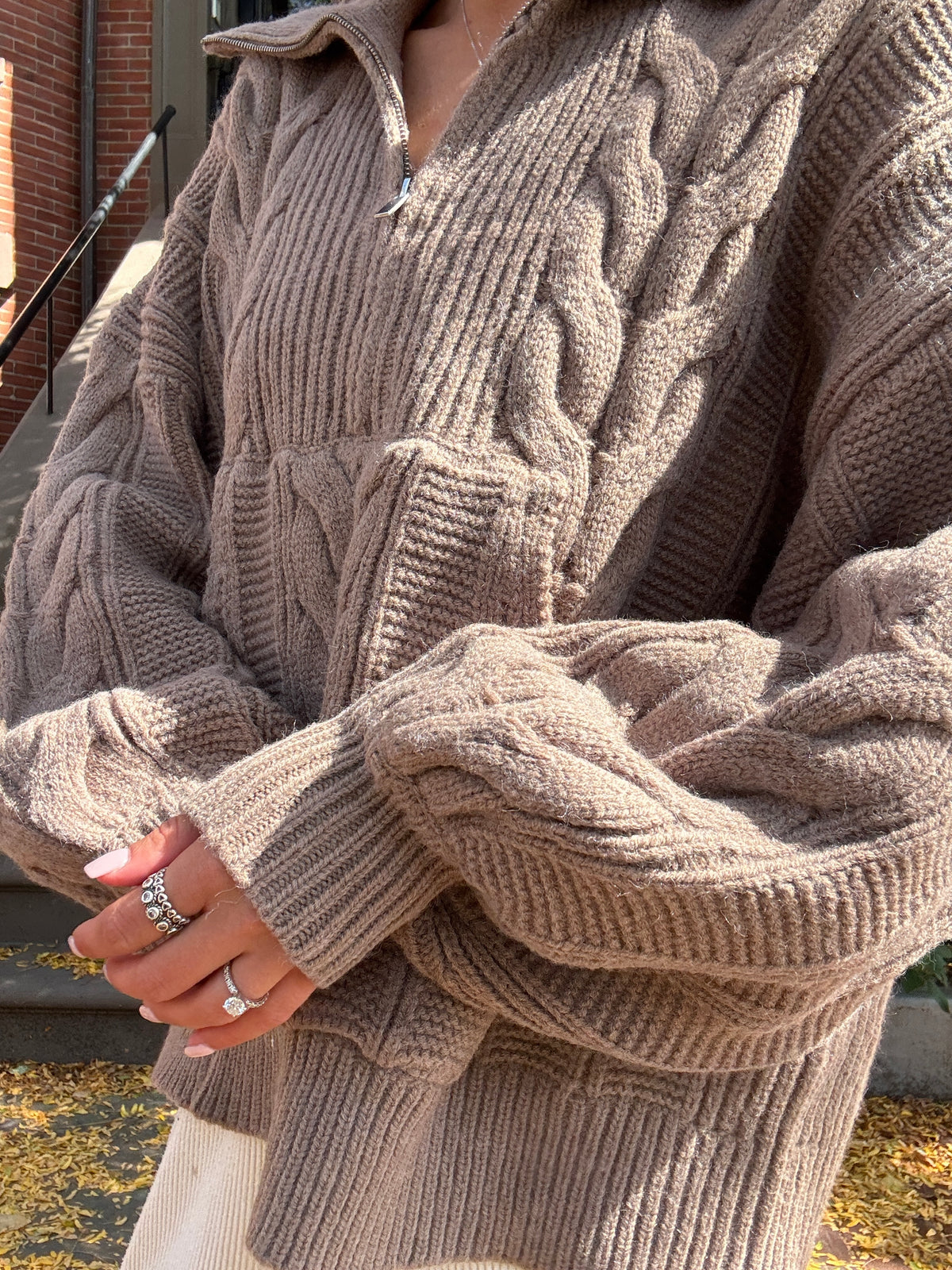 Chunky Chestnut Quarter Zip Sweater