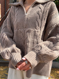 Chunky Chestnut Quarter Zip Sweater