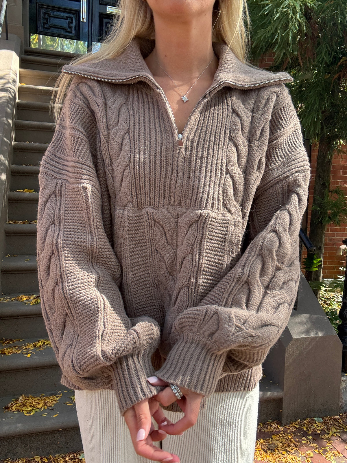 Chunky Chestnut Quarter Zip Sweater