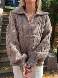 Chunky Chestnut Quarter Zip Sweater