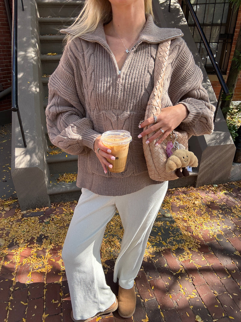 Chunky Chestnut Quarter Zip Sweater