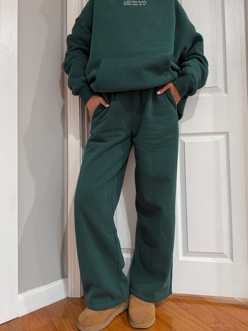 Winter Green Basic Blank Flare Sweatpants