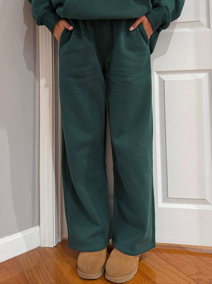Winter Green Basic Blank Flare Sweatpants