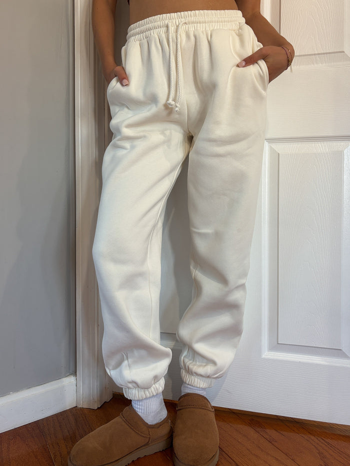 Ivory Basic Blank Jogger Sweatpants