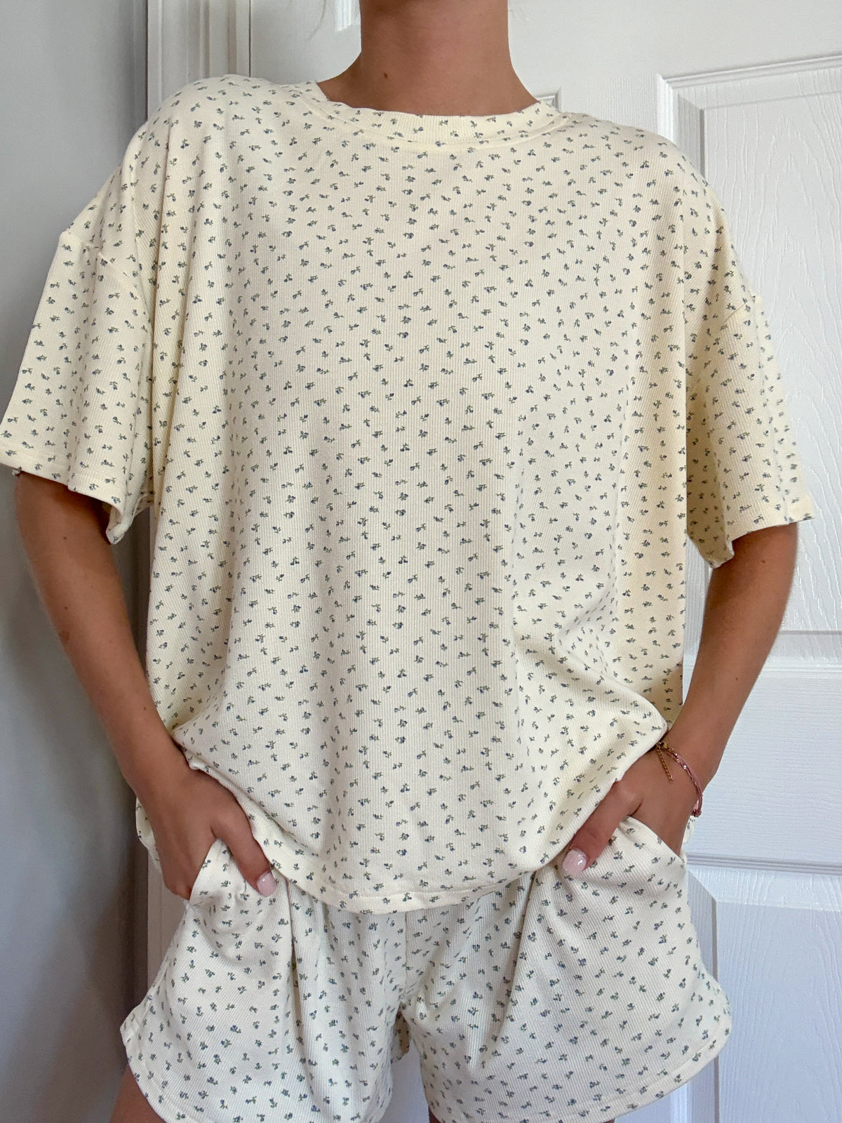 Pale Floral Short Sleeve Pajama Top
