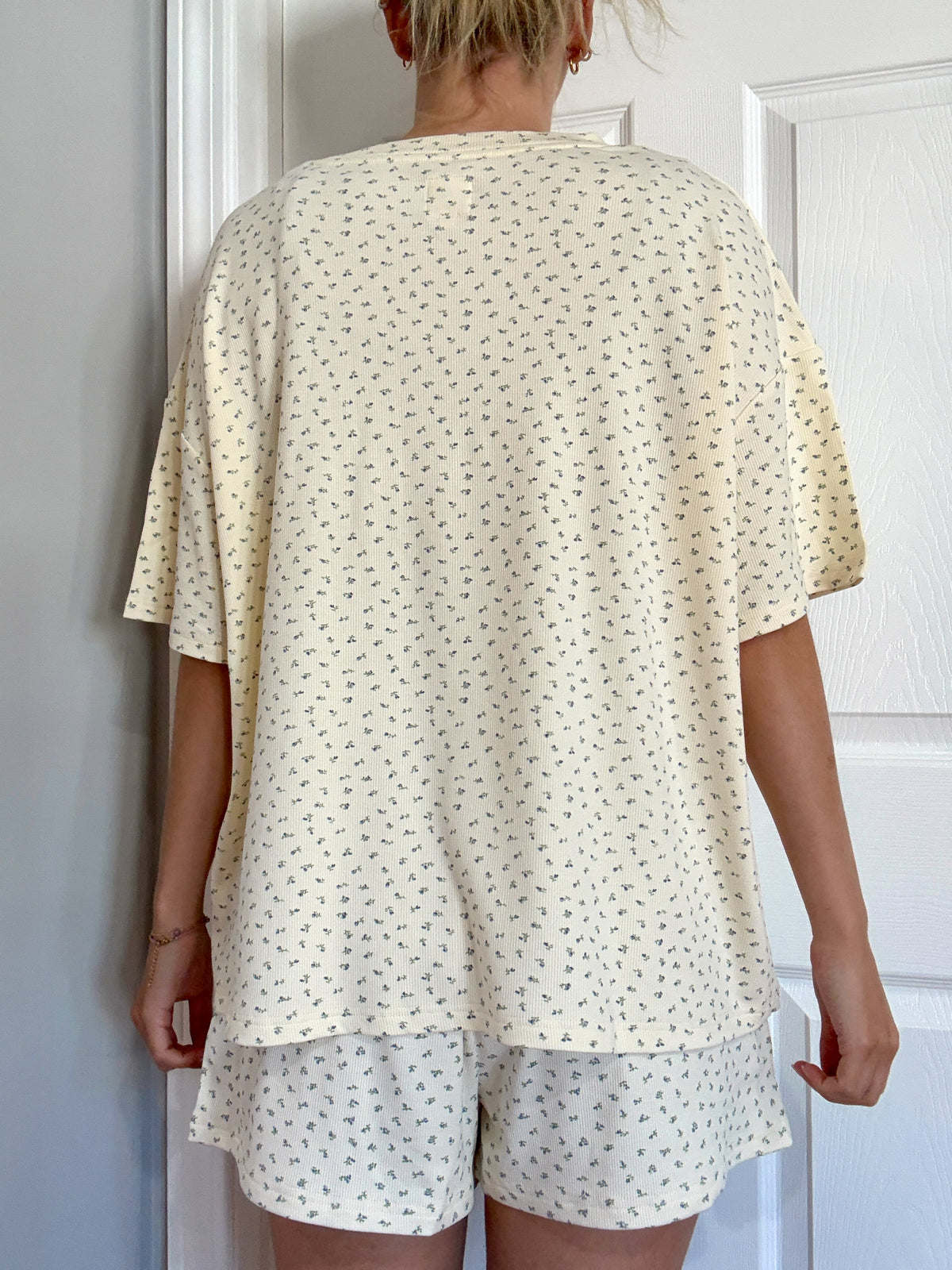 Pale Floral Short Sleeve Pajama Top