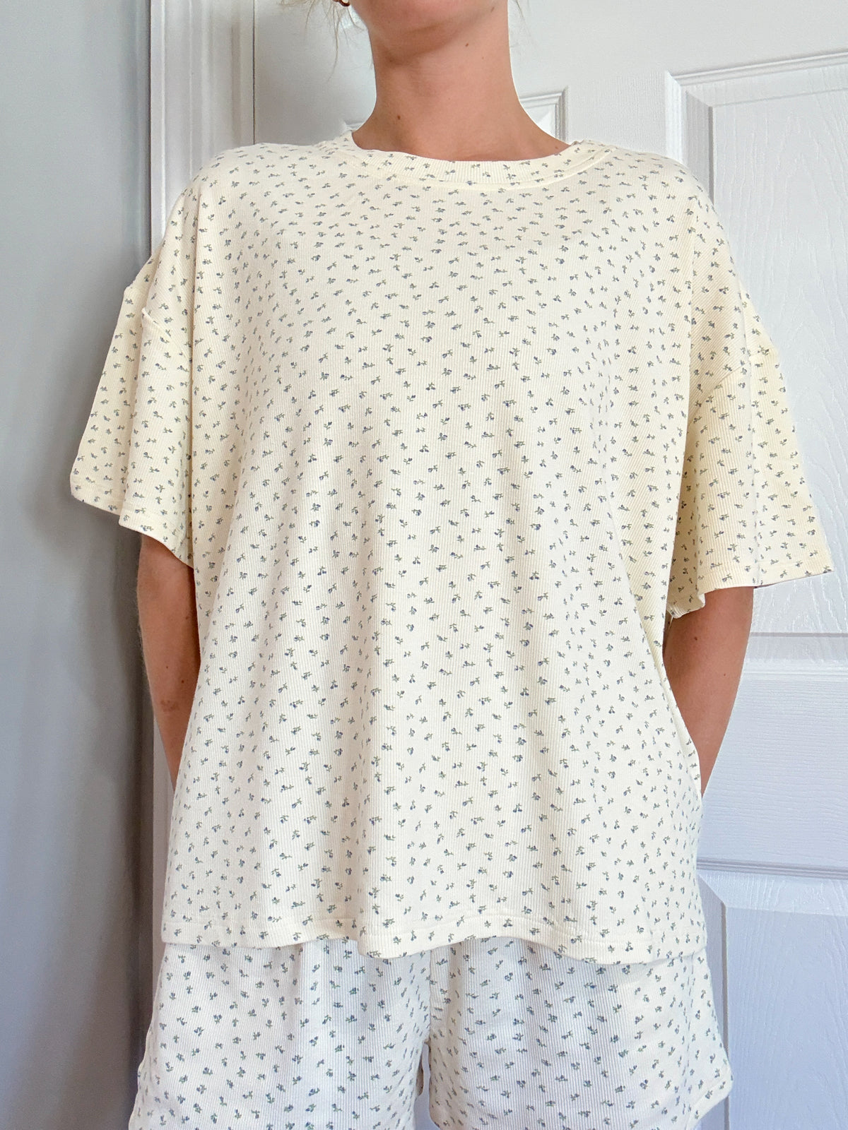 Pale Floral Short Sleeve Pajama Top