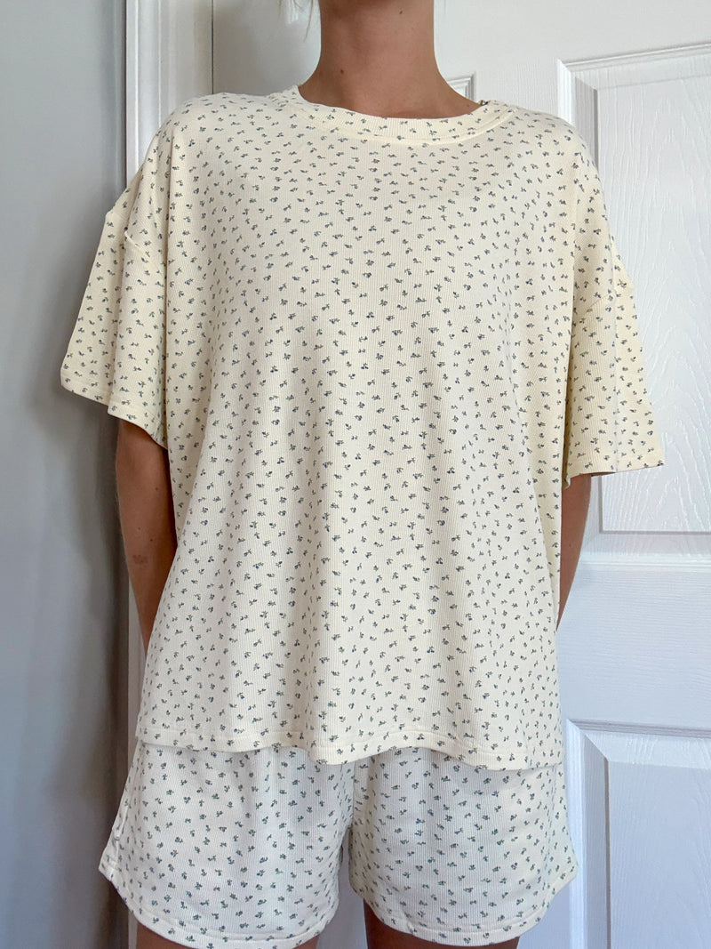 Pale Floral Short Sleeve Pajama Top