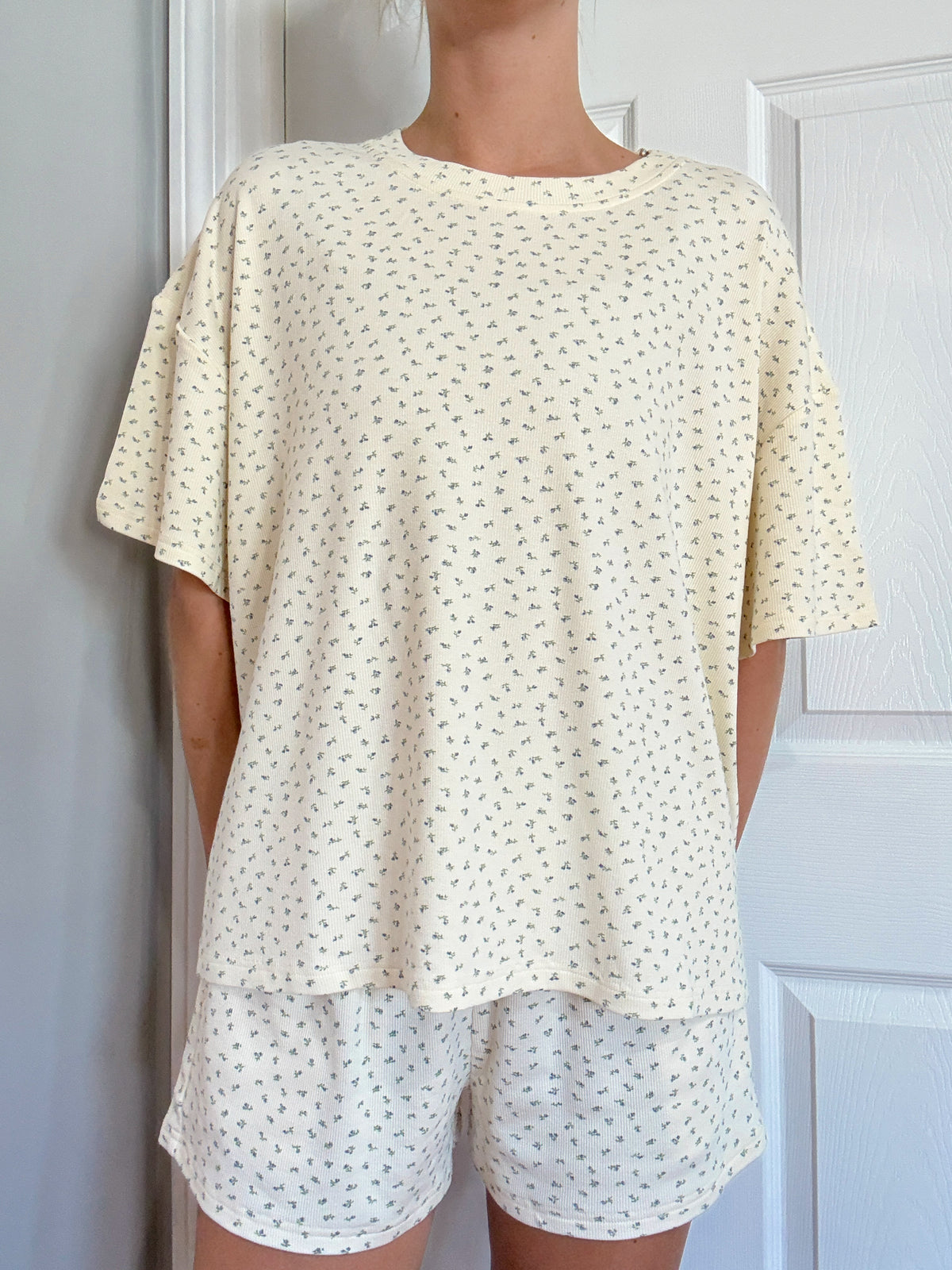 Pale Floral Short Sleeve Pajama Top