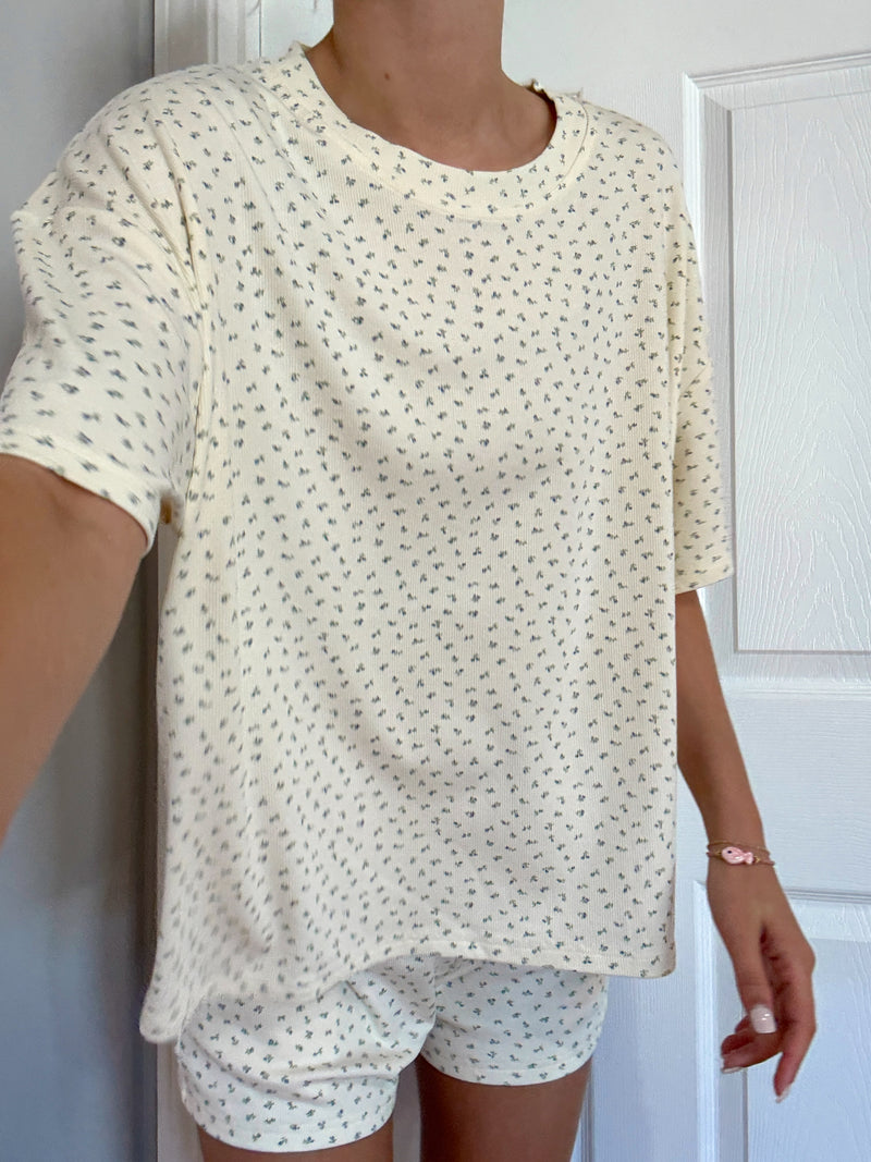 Pale Floral Short Sleeve Pajama Top