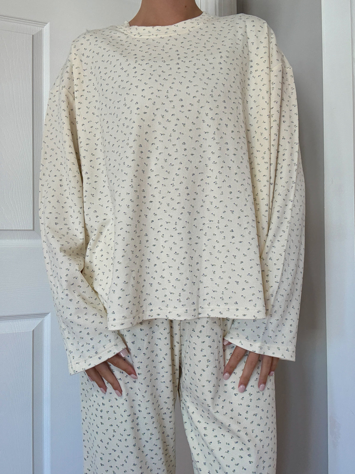 Pale Floral Long Sleeve Pajama Top