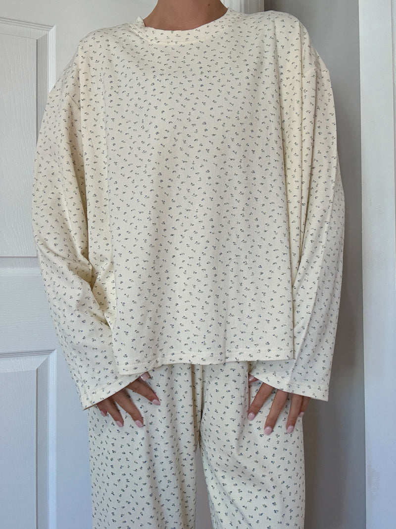 Pale Floral Long Sleeve Pajama Top