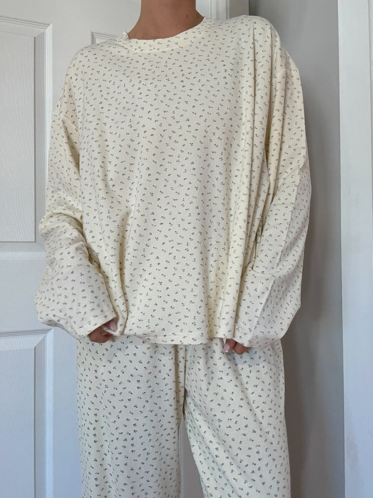 Pale Floral Long Sleeve Pajama Top