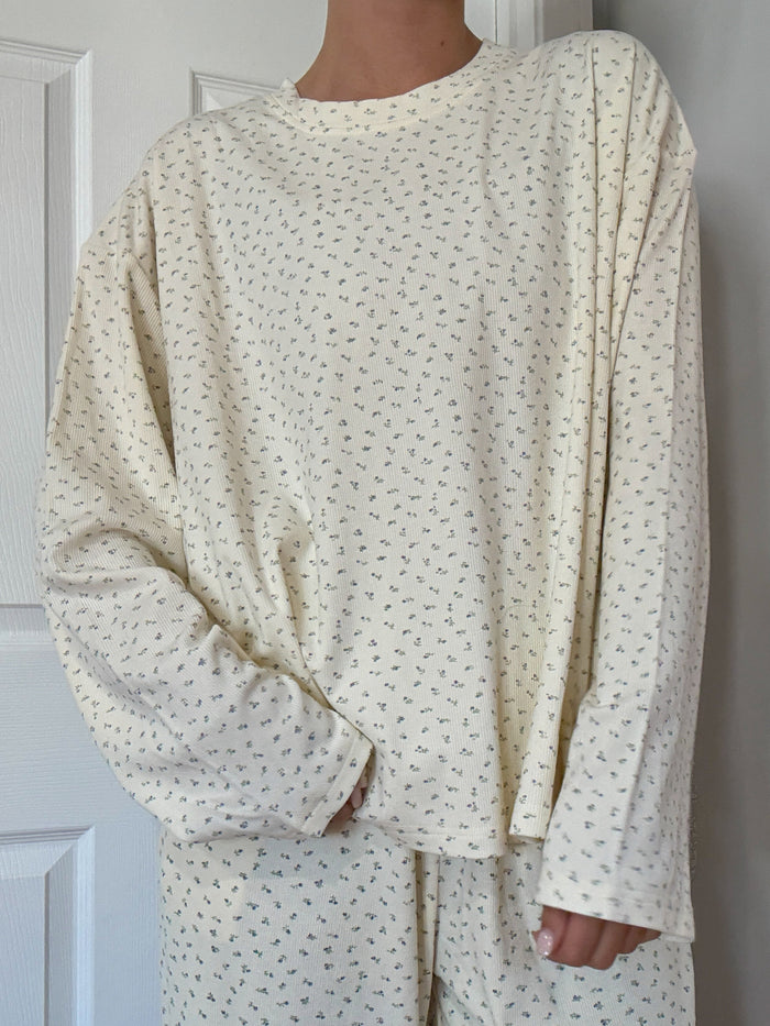 Pale Floral Long Sleeve Pajama Top