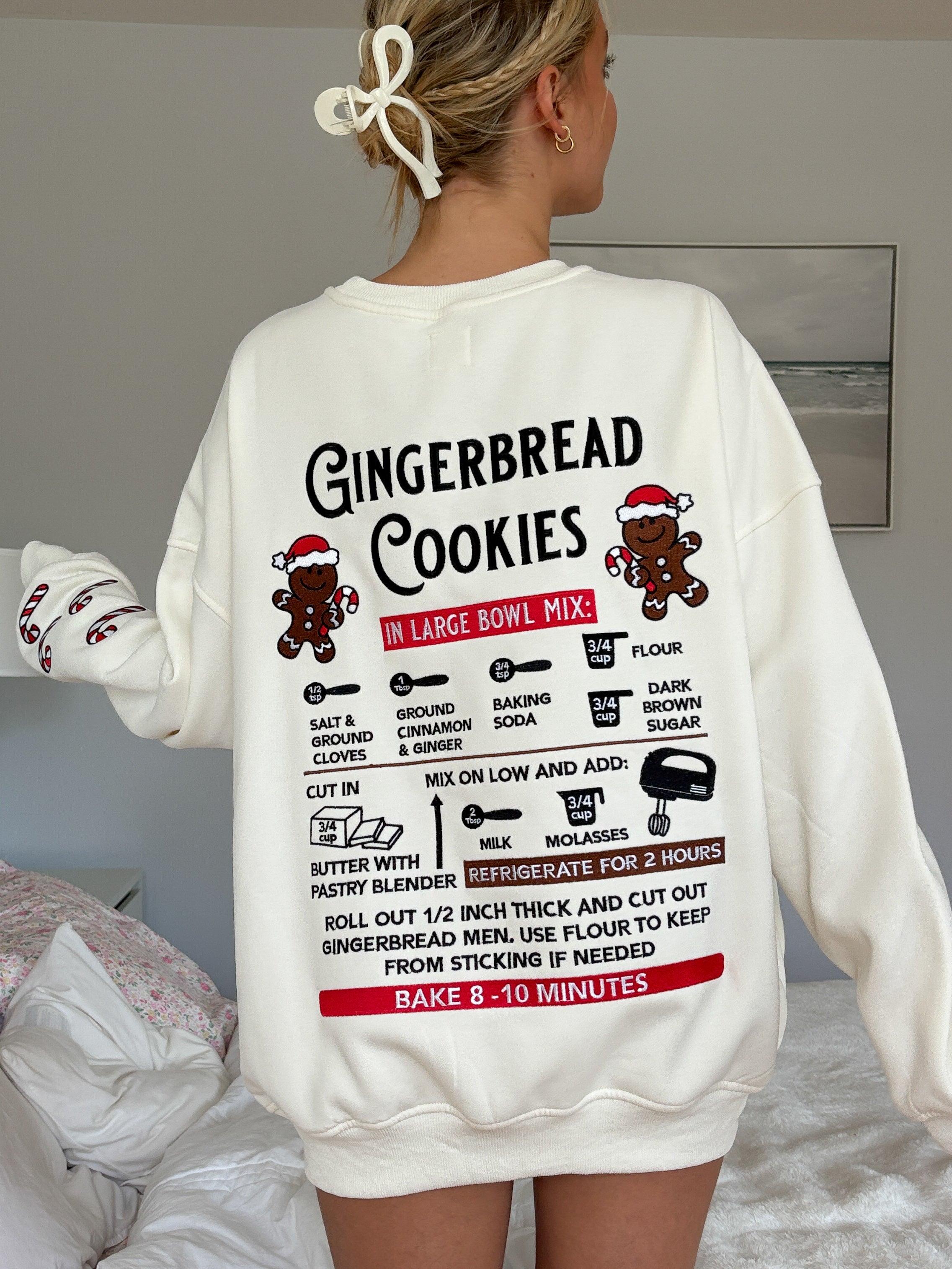 Ivory Gingerbread Recipe Christmas Embroider Sweatshirt