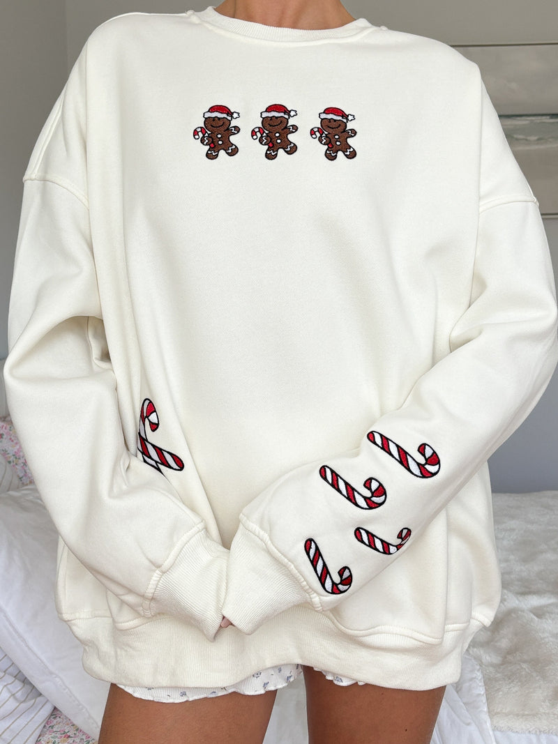 Ivory Gingerbread Recipe Christmas Embroider Sweatshirt