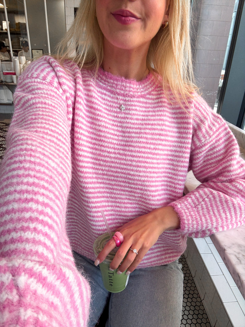 Fluffy Striped Pink Sweater
