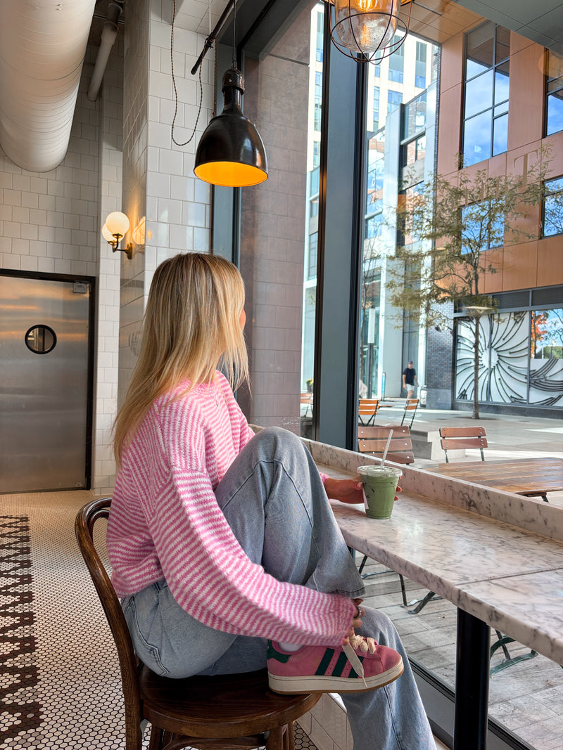 Fluffy Striped Pink Sweater