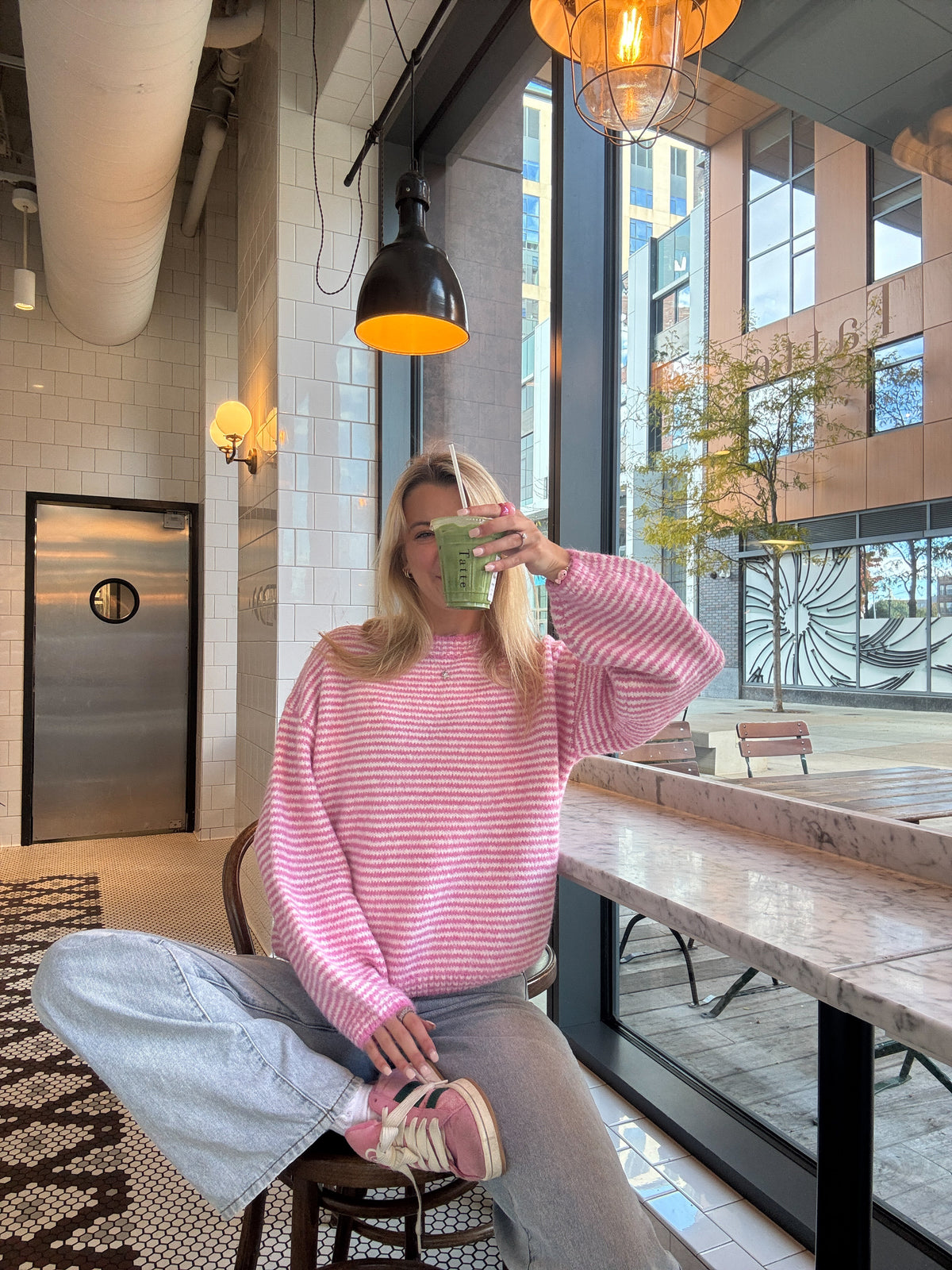 Fluffy Striped Pink Sweater