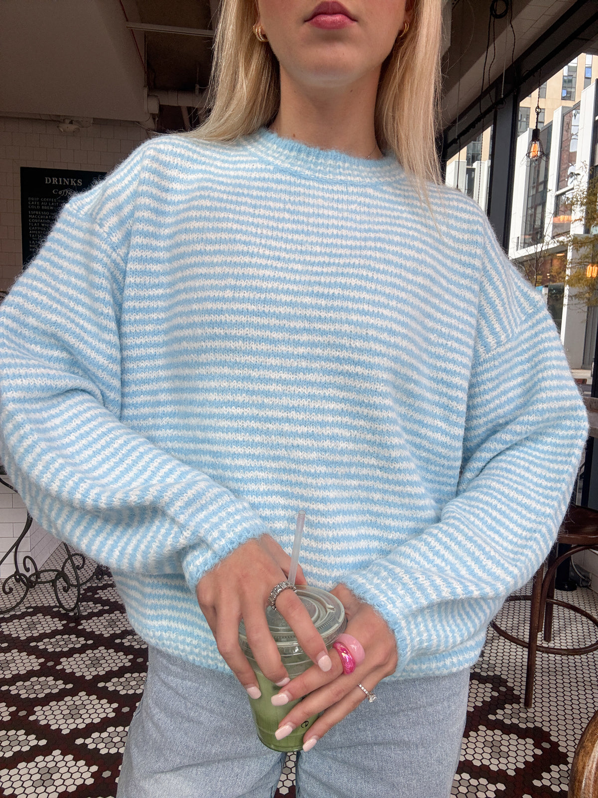 Fluffy Striped Baby Blue Sweater