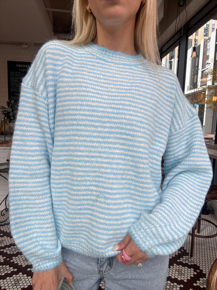 Fluffy Striped Baby Blue Sweater
