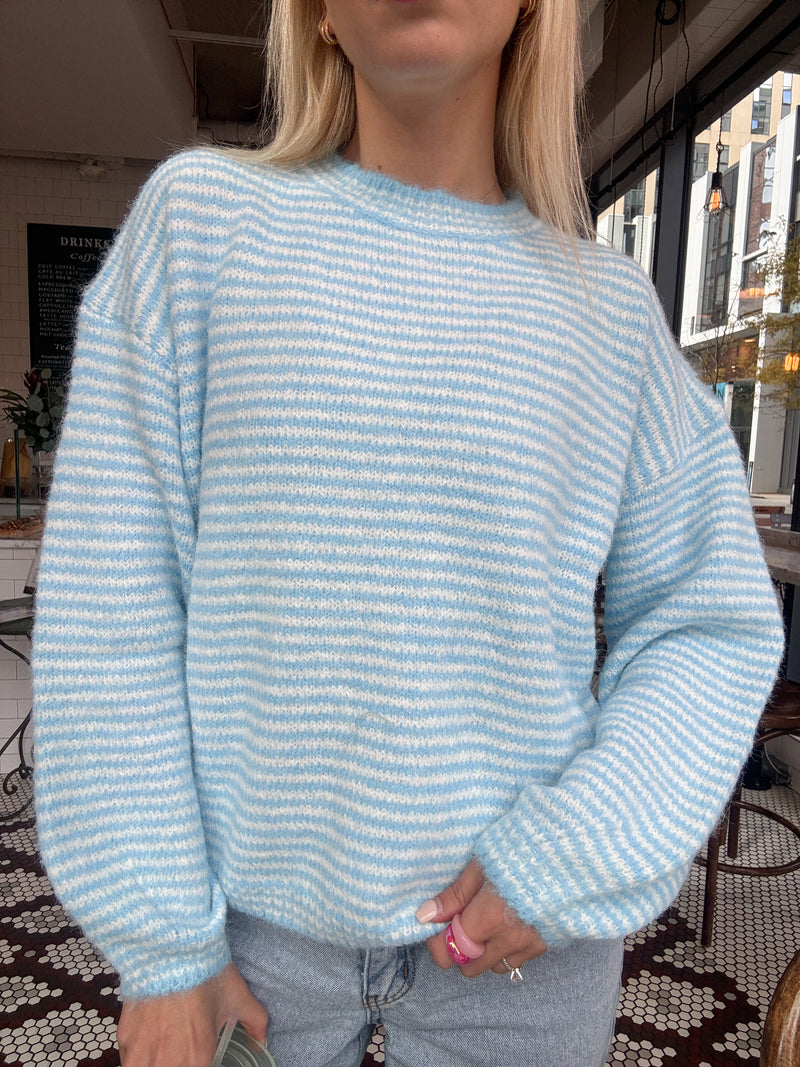 Fluffy Striped Baby Blue Sweater