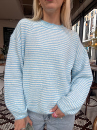 Fluffy Striped Baby Blue Sweater