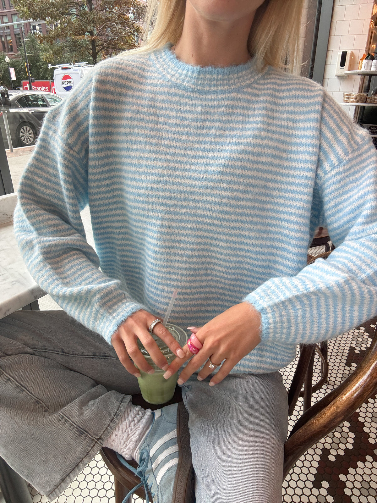 Fluffy Striped Baby Blue Sweater