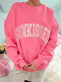 Hibiscus Pink Sunkissed Varsity Embroider Sweatshirt