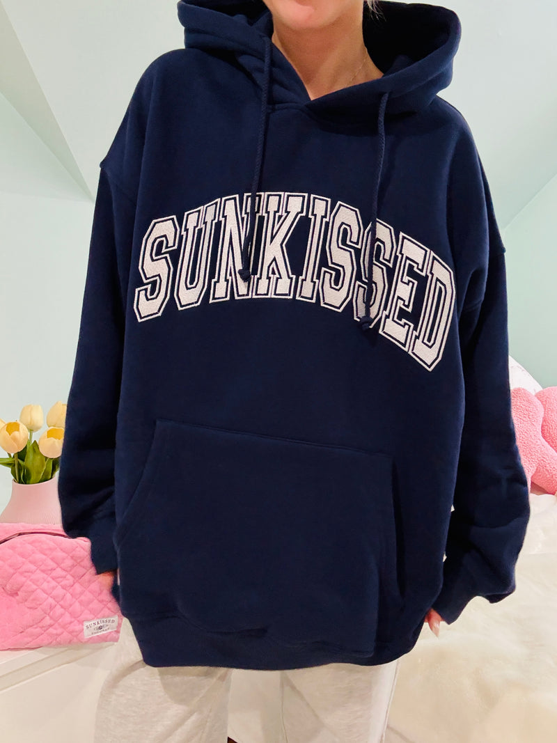 Navy Blue Sunkissed Varsity Embroider Hoodie