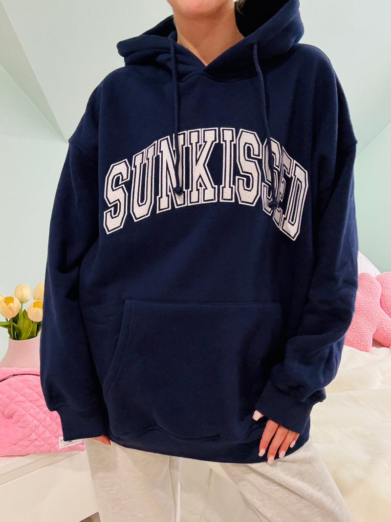 Navy Blue Sunkissed Varsity Embroider Hoodie
