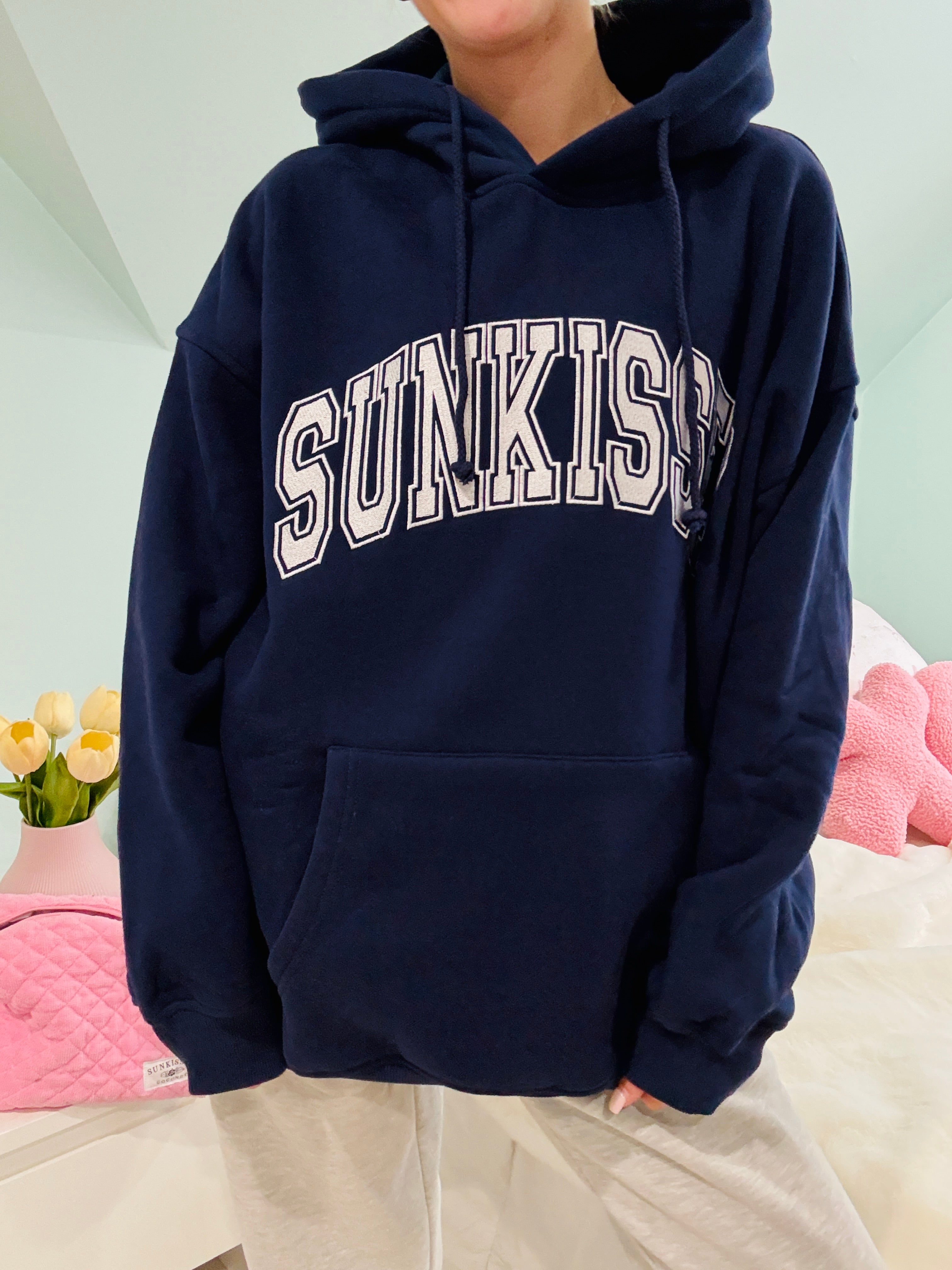 Navy Blue Sunkissed Varsity Embroider Hoodie – Sunkissedcoconut