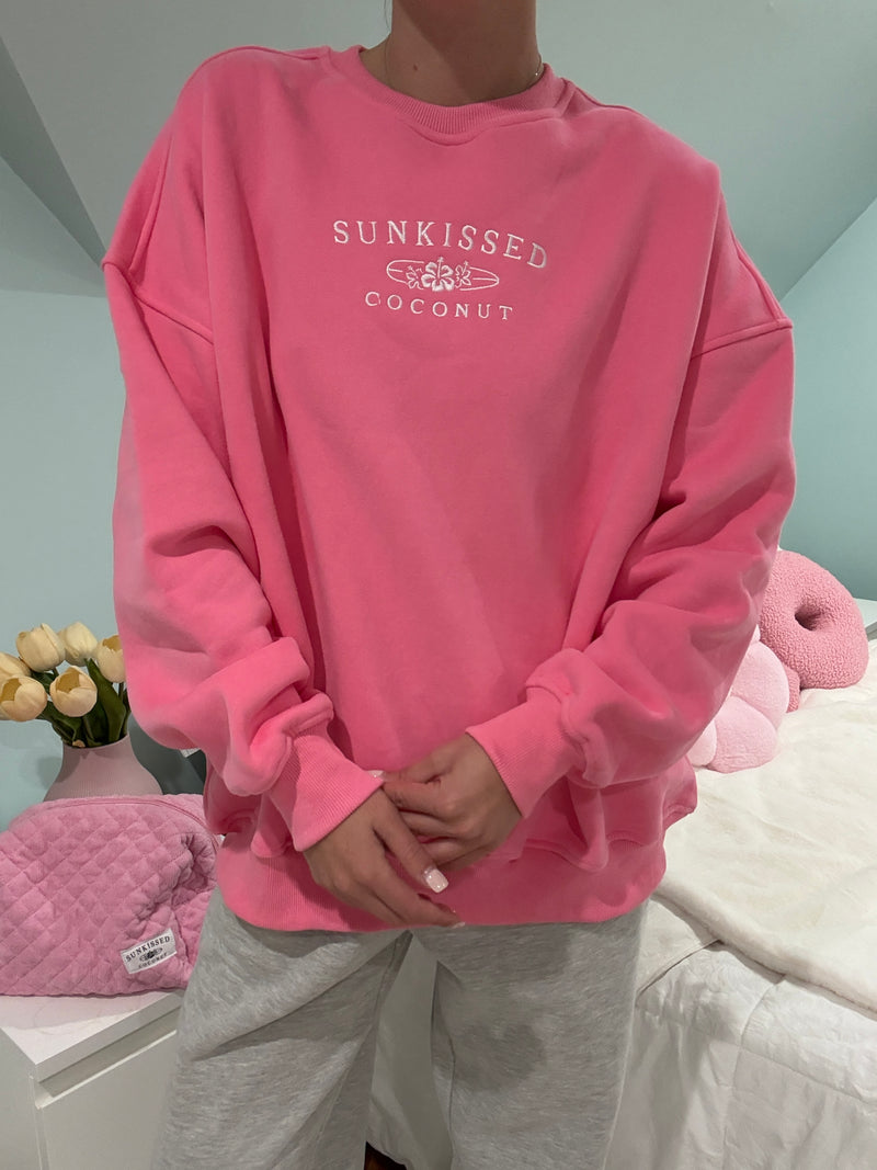 Hibiscus Pink Sunkissedcoconut Embroider Sweatshirt