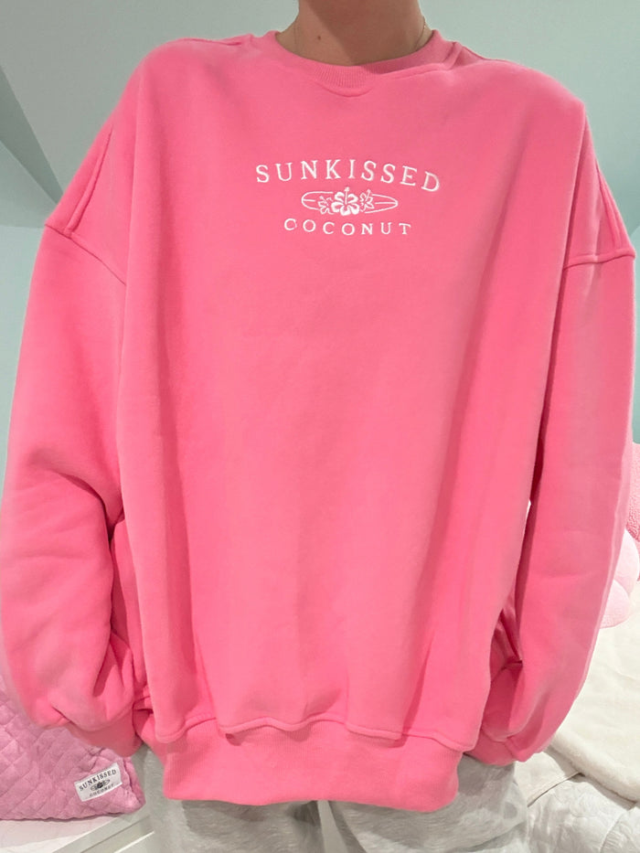 Hibiscus Pink Sunkissedcoconut Embroider Sweatshirt