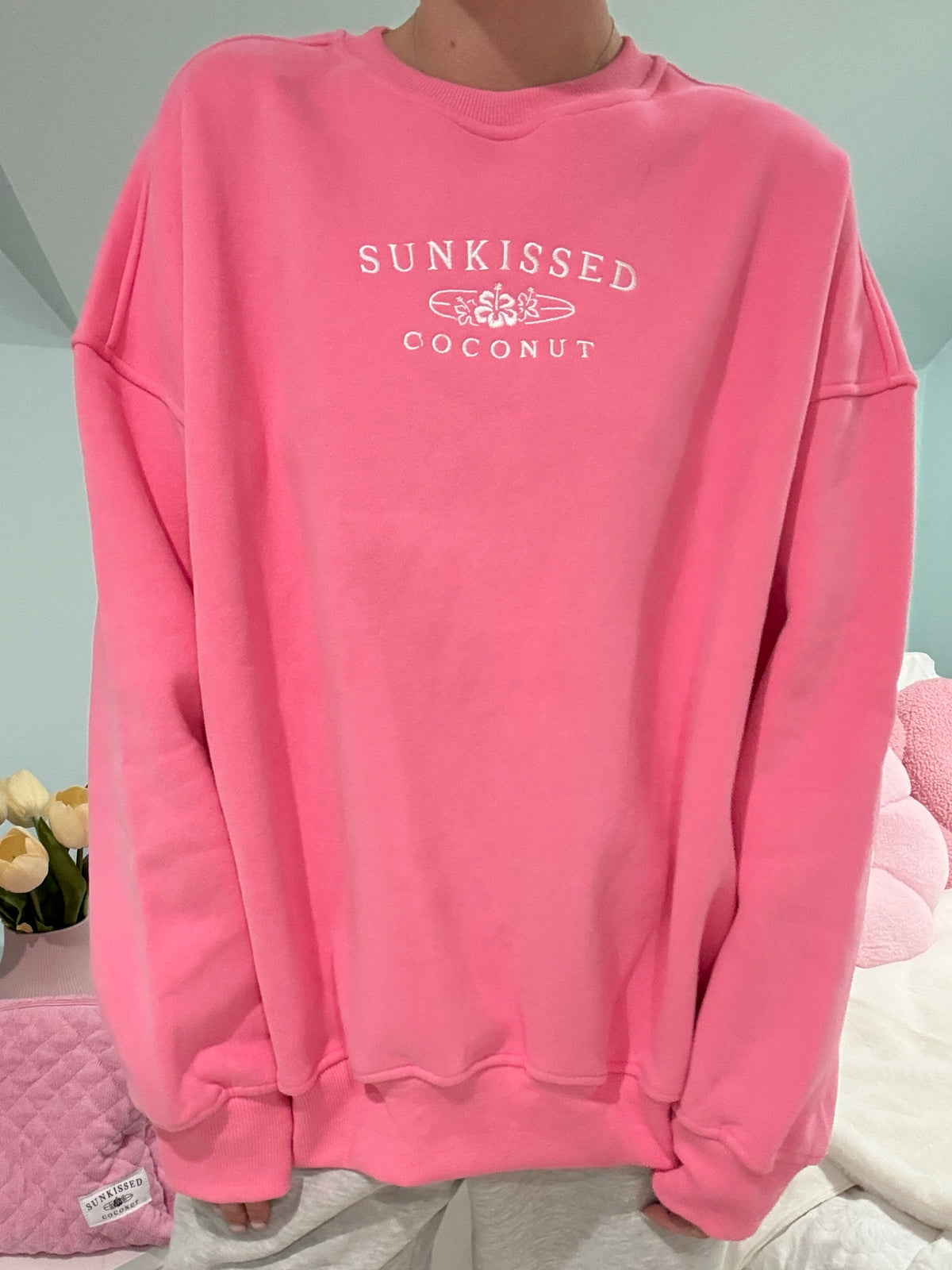 Hibiscus Pink Sunkissedcoconut Embroider Sweatshirt
