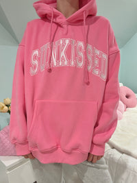 Hibiscus Pink Sunkissed Varsity Embroider Hoodie