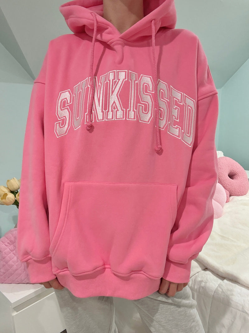 Hibiscus Pink Sunkissed Varsity Embroider Hoodie