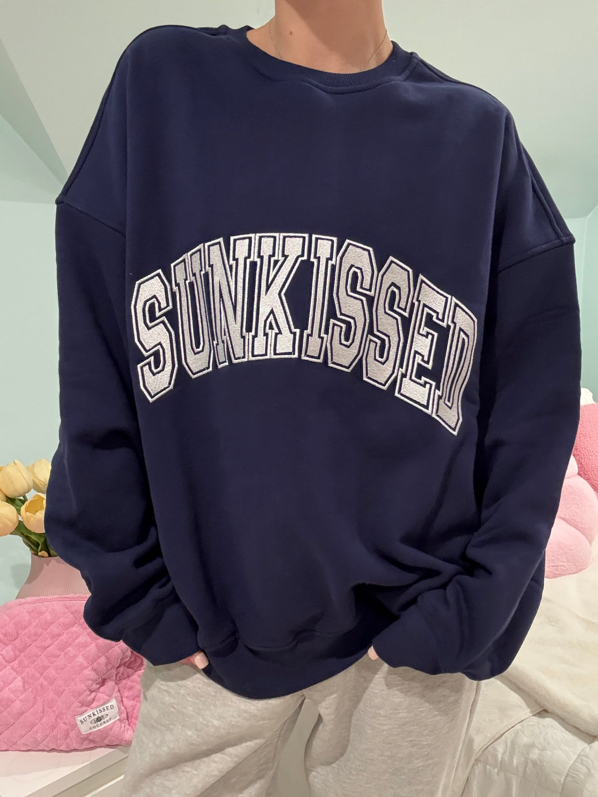 Navy Blue Varsity Embroider Sweatshirt
