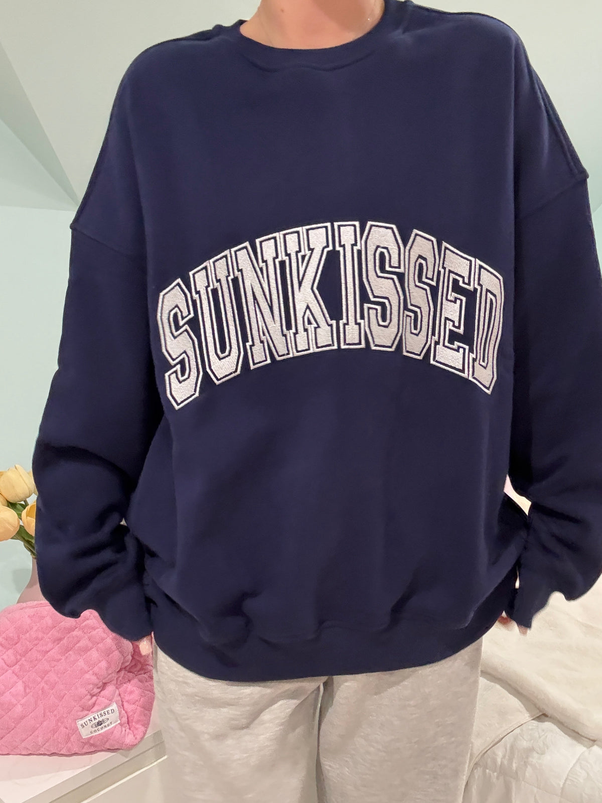 Navy Blue Varsity Embroider Sweatshirt