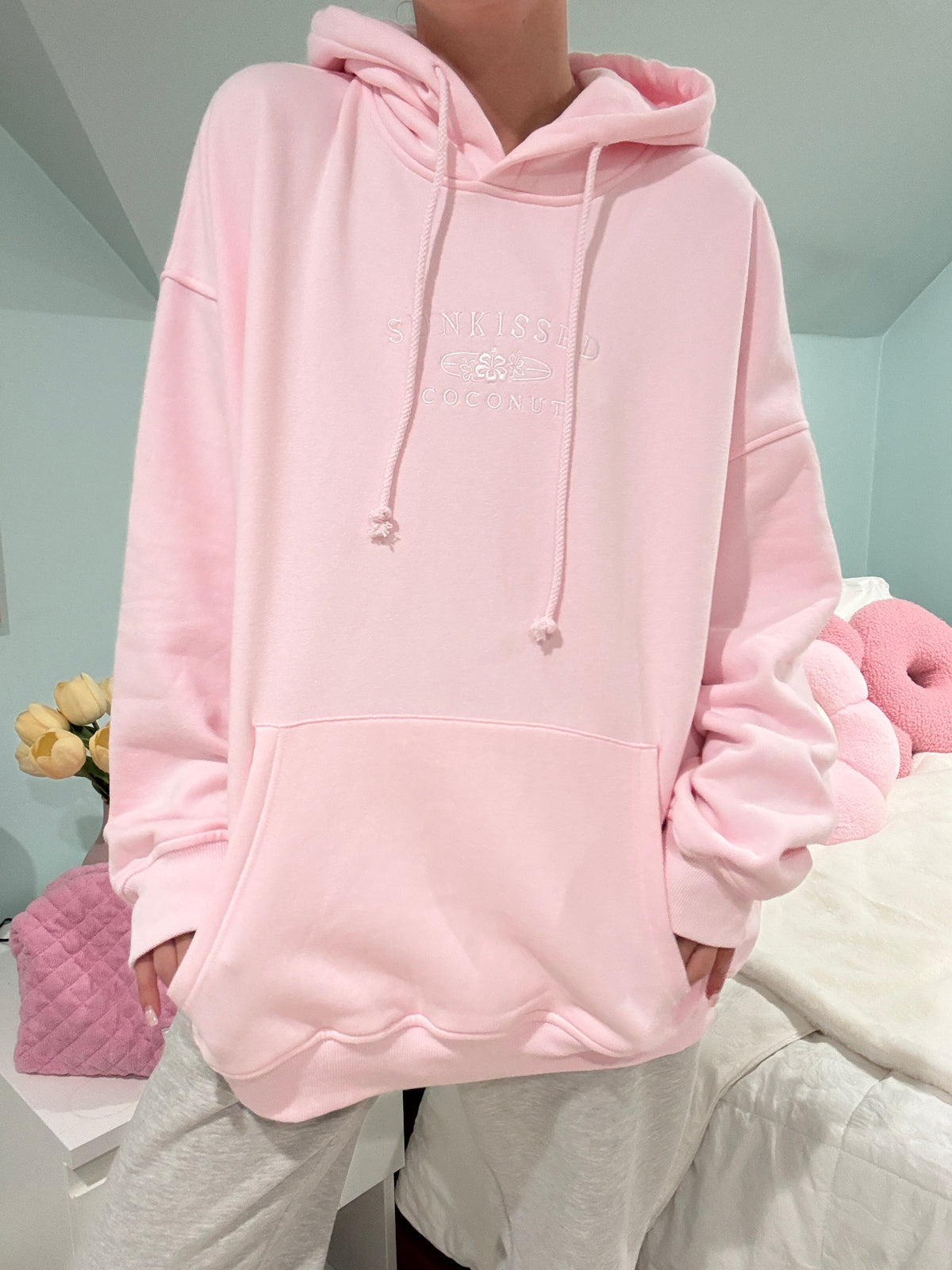 Light Pink Sunkissedcoconut Embroider Hoodie