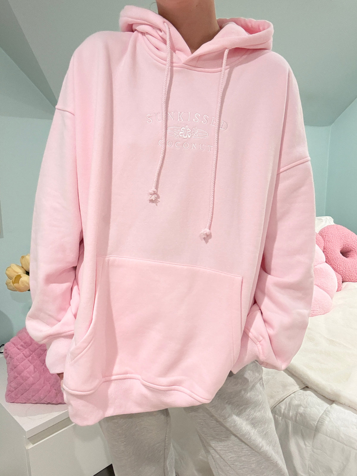Light Pink Sunkissedcoconut Embroider Hoodie